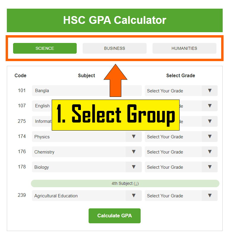 1st Step: HSC GPA Calculation Process